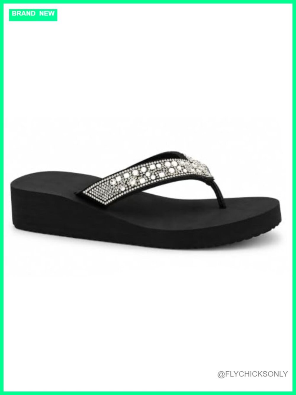 Rhinestone Wedge Flip Flop Sandals T-Strap Platform EVA Lightweight